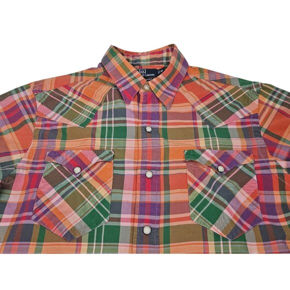 VTG Polo Ralph Lauren Pearl Snap Classic Western Shirt Men Medium Colorful Plaid - Picture 2 of 10
